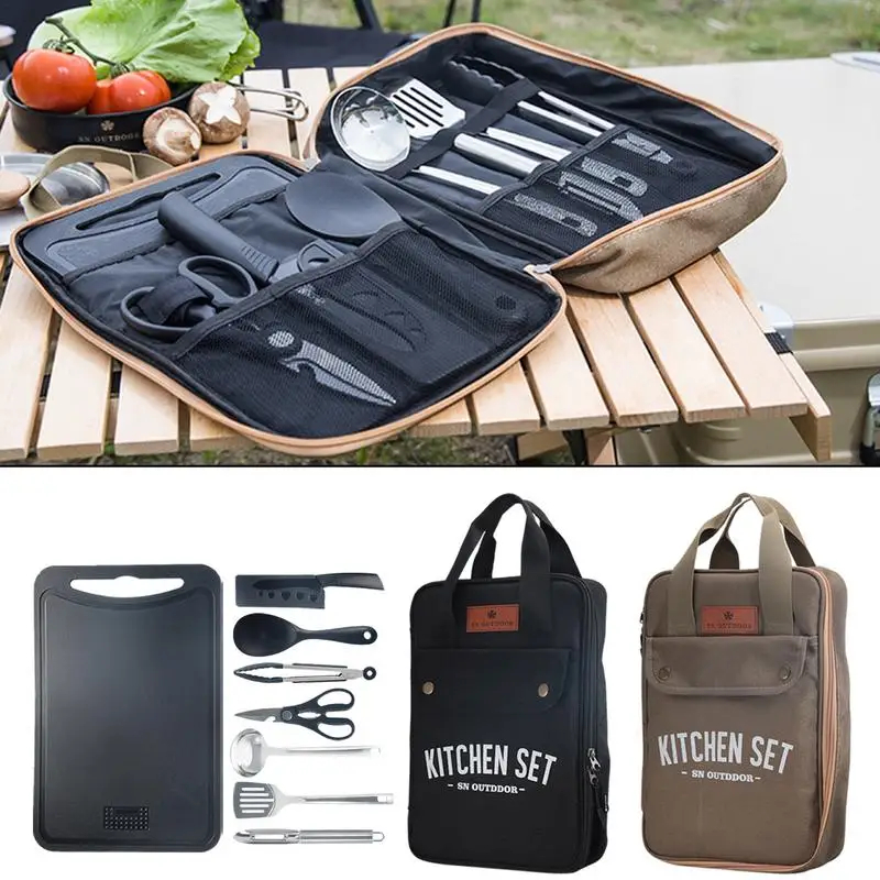 Camping Cooking Roll - 8pcs Camping Kitchen Cookware Set Portable