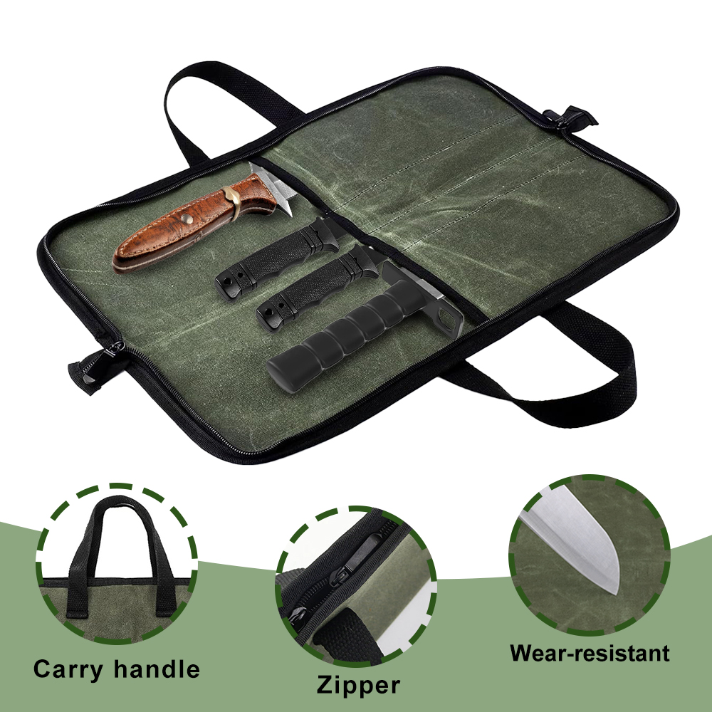 Waxed Canvas Knife Roll Bag Mu - Camping Cooking Roll 评论和价格